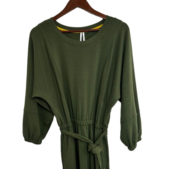 Anthropologie Thalia  Dress Size Small Moss Green Belt Waist Lagenlook Midi NWT - Picture 8 of 14